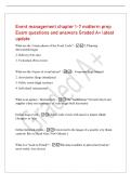 Event management chapter 1-7 midterm prep&NewLine;Exam questions and answers Graded A&plus; latest&NewLine;update&NewLine;What are the 3 main phases of the Event Cycle&quest; - 1&period; Planning&NewLine;&lpar;Research&sol;Design&rpar;&NewLine;2&period; Delivery &lpar;On-site&rpar;&NewLine;3&period; Evaluation &lpar;Post-event&rpar;&NewLine;What are the 4 types of eve