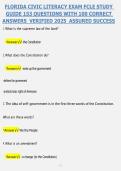 FLORIDA CIVIC LITERACY EXAM FCLE STUDY GUIDE 153 QUESTIONS WITH 100&percnt; CORRECT ANSWERS VERIFIED 2025 ASSURED SUCCESS