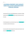 CALIFORNIA PROPERTY AND CASUALTY&NewLine;EXAM 2026&vert; ACTUAL QUESTIONS WITH&NewLine;VERIFIED ANSWERS