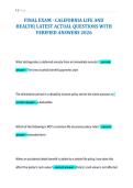 FINAL EXAM - CALIFORNIA LIFE AND&NewLine;HEALTH&vert; LATEST ACTUAL QUESTIONS WITH&NewLine;VERIFIED ANSWERS 2026