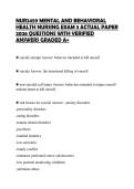 NUR2459 MENTAL AND BEHAVIORAL&NewLine;HEALTH NURSING EXAM 3 ACTUAL PAPER&NewLine;2026 QUESTIONS WITH VERIFIED&NewLine;ANSWERS GRADED A&plus;