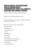NUR2459 MENTAL AND BEHAVIORAL&NewLine;HEALTH NURSING EXAM 3&NewLine;COMPREHENSIVE SCRIPT 2026 COMPLETE&NewLine;QUESTIONS AND CORRECT ANSWERS