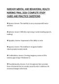 NUR2459 MENTAL AND BEHAVIORAL HEALTH&NewLine;NURSING FINAL 2026 COMPLETE STUDY&NewLine;GUIDE AND PRACTICE QUESTIONS&NewLine;