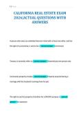 CALIFORNIA REAL ESTATE EXAM&NewLine;2026&vert;ACTUAL QUESTIONS WITH&NewLine;ANSWERS