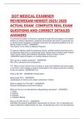 DOT MEDICAL EXAMINER REVIEWEXAM NEWEST 2025&sol; 2026 ACTUAL EXAM  COMPLETE REAL EXAM QUESTIONS AND CORRECT DETAILED ANSWERS