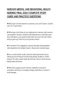 NUR2459 MENTAL AND BEHAVIORAL HEALTH&NewLine;NURSING FINAL 2026 COMPLETE STUDY&NewLine;GUIDE AND PRACTICE QUESTIONS&NewLine;