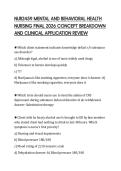 NUR2459 MENTAL AND BEHAVIORAL HEALTH&NewLine;NURSING FINAL 2026 CONCEPT BREAKDOWN&NewLine;AND CLINICAL APPLICATION REVIEW
