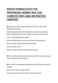 NUR2474 PHARMACOLOGY FOR&NewLine;PROFESSIONAL NURSING FINAL 2026&NewLine;COMPLETE STUDY GUIDE AND PRACTICE&NewLine;QUESTIONS&NewLine;