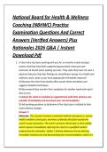 National Board for Health & Wellness &NewLine;Coaching &lpar;NBHWC&rpar; Practice &NewLine;Examination Questions And Correct &NewLine;Answers &lpar;Verified Answers&rpar; Plus &NewLine;Rationales 2026 Q&A &vert; Instant &NewLine;Download Pdf 