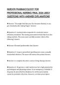 NUR2474 PHARMACOLOGY FOR&NewLine;PROFESSIONAL NURSING FINAL 2026 LIKELY&NewLine;QUESTIONS WITH ANSWER EXPLANATIONS
