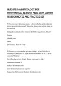 NUR2474 PHARMACOLOGY FOR&NewLine;PROFESSIONAL NURSING FINAL 2026 MASTER&NewLine;REVISION NOTES AND PRACTICE SET&NewLine;