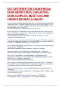 DOT CERTIFICATION EXAM &lpar;FMCSA&rpar; EXAM NEWEST 2025&sol; 2026 ACTUAL EXAM COMPLETE  QUESTIONS AND CORRECT DETAILED ANSWERS 