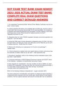 DOT EXAM TEST BANK EXAM NEWEST 2025&sol; 2026 ACTUAL EXAM TEST BANK&vert; COMPLETE REAL EXAM QUESTIONS AND CORRECT DETAILED ANSWERS
