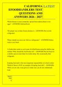 CALIFORNIA &NewLine;EFOODHANDLERS TEST &NewLine;QUESTIONS AND &NewLine;ANSWERS 2026 - 2027 