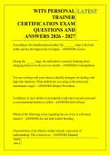 WITS PERSONAL &NewLine;TRAINER &NewLine;CERTIFICATION EXAM &NewLine;QUESTIONS AND &NewLine;ANSWERS 2026 - 2027