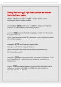 Nursing Pharmacology &lpar;Drugs&rpar; Exam questions and answers&NewLine;Graded A&plus; &vert; latest update&NewLine;albuterol - &lpar;SABA&rpar; short acting beta 2 receptor agonist&comma; used for&NewLine;bronchospasm&comma; acute symptoms of asthma&NewLine;acetaminophen - centrally acting cox inhibitor&semi; analgesic and an