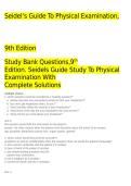 Seidel&rsquo;s Guide To Physical Examination&comma; 9th Edition &NewLine;Study Bank Questions&comma;9th &NewLine;Edition&period; Seidels Guide Study To Physical &NewLine;Examination With &NewLine;Complete Solutions &NewLine;