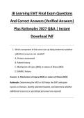 JB Learning EMT Final Exam Questions &NewLine;And Correct Answers &lpar;Verified Answers&rpar; &NewLine;Plus Rationales 2027 Q&A &vert; Instant &NewLine;Download Pdf