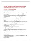 Project Management and Lifecycle Concepts&NewLine;for Students Exam questions and answers&NewLine;Graded A&plus; latest update&NewLine;Project Management Institute &lpar;PMI&rpar;&NewLine;A globally recognized professional association that provides guidance&comma; knowledge&NewLine;and certification in project