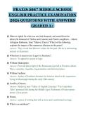 PRAXIS 5047 MIDDLE SCHOOL&NewLine;ENGLISH PRACTICE EXAMINATION&NewLine;2026 QUESTIONS WITH ANSWERS&NewLine;GRADED A&plus;&NewLine;