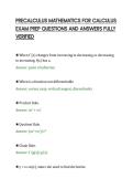 PRECALCULUS MATHEMATICS FOR CALCULUS&NewLine;EXAM PREP QUESTIONS AND ANSWERS FULLY&NewLine;VERIFIED&NewLine;