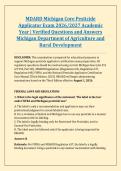 MDARD Michigan Core Pesticide &NewLine;Applicator Exam 2026&sol;2027 Academic &NewLine;Year &vert; Verified Questions and Answers &NewLine;Michigan Department of Agriculture and &NewLine;Rural Development