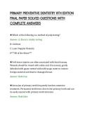 PRIMARY PREVENTIVE DENTISTRY 8TH EDITION&NewLine;FINAL PAPER SOLVED QUESTIONS WITH&NewLine;COMPLETE ANSWERS