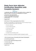 State Farm Auto Adjuster Certification Questions with Complete Answers