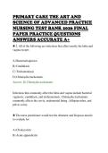 PRIMARY CARE THE ART AND&NewLine;SCIENCE OF ADVANCED PRACTICE&NewLine;NURSING TEST BANK 2026 FINAL&NewLine;PAPER PRACTICE QUESTIONS&NewLine;ANSWERS ACCURATE A&plus;