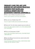 PRIMARY CARE THE ART AND&NewLine;SCIENCE OF ADVANCED PRACTICE&NewLine;NURSING TEST BANK 2026&NewLine;CLINICAL SCRIPT SOLVED&NewLine;QUESTIONS VERIFIED ANSWERS A&plus;