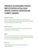 PRINCIPLES OF MANAGERIAL FINANCE&NewLine;BRIEF 8TH EDITION ACTUAL EXAM&NewLine;UPDATED COMPLETE QUESTIONS AND&NewLine;CORRECT ANSWERS