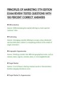 PRINCIPLES OF MARKETING 17TH EDITION&NewLine;EXAM REVIEW TESTED QUESTIONS WITH&NewLine;100 PERCENT CORRECT ANSWERS