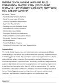 FLORIDA DENTAL HYGIENE LAWS AND RULES&NewLine;EXAMINATION PRACTICE EXAM &vert; STUDY GUIDE &vert;&NewLine;TESTBANK &vert; LATEST UPDATE 2026&sol;2027 &vert; QUESTIONS &vert;&NewLine;100&percnt; CORRECT ANSWERS