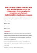 NUR 418 &sol; NUR 415 Final Exam V3 &vert; NUR &NewLine;418 &sol; NUR 415 Nursing Care of the &NewLine;Childbearing & Childrearing Family &vert; &NewLine;Actual Q&A with Rationale &NewLine;&lpar;NUR418&sol;NUR415 Final Exam&rpar; &vert; Concordia