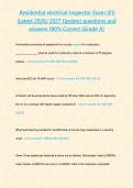  Residential electrical Inspector Exam &lpar;E1&rpar; &lpar;Latest 2026&sol; 2027 Update&rpar; questions and answers 100&percnt; Correct &lbrack;Grade A&rsqb;&NewLine;&NewLine;