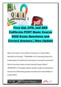 California POST Basic Course LD 34 First Aid&comma; CPR & AED Exam &vert; 350&plus; Practice Questions & Verified Answers &vert; EMS System&comma; Victim Assessment&comma; CPR&comma; AED&comma; Airway Management&comma; Trauma & Medical Emergencies &vert; California Commission on Peace Officer Standards and Tra