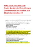 ASWB Clinical Social Work Exam &NewLine;Practice Questions And Correct Answers &NewLine;&lpar;Verified Answers&rpar; Plus Rationale 2026 &NewLine;Q&A&vert; Instant Download Pdf 