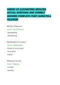SURVEY OF ACCOUNTING UPDATED&NewLine;ACTUAL QUESTIONS AND CORRECT&NewLine;ANSWERS COMPLETE STUDY GUIDE FULL&NewLine;SOLUTION&NewLine;