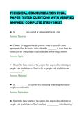 TECHNICAL COMMUNICATION FINAL&NewLine;PAPER TESTED QUESTIONS WITH VERIFIED&NewLine;ANSWERS COMPLETE STUDY SHEET