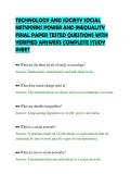 TECHNOLOGY AND SOCIETY SOCIAL&NewLine;NETWORKS POWER AND INEQUALITY&NewLine;FINAL PAPER TESTED QUESTIONS WITH&NewLine;VERIFIED ANSWERS COMPLETE STUDY&NewLine;SHEET