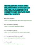 TECHNOLOGY AND SOCIETY SOCIAL&NewLine;NETWORKS POWER AND INEQUALITY&NewLine;UPDATED ACTUAL QUESTIONS AND&NewLine;CORRECT ANSWERS COMPLETE STUDY&NewLine;GUIDE FULL SOLUTION&NewLine;