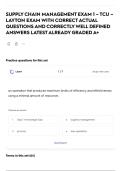 SUPPLY CHAIN MANAGEMENT EXAM 1 &ndash; TCU &ndash; LAYTON EXAM WITH CORRECT ACTUAL QUESTIONS AND CORRECTLY WELL DEFINED ANSWERS LATEST ALREADY GRADED A&plus;