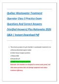 Qu&eacute;bec Wastewater Treatment Operator Class 3 Practice Exam &ndash; Questions & Correct Answers &lpar;Verified Answers&rpar; Plus Rationales 2025&sol;2026 Q&A