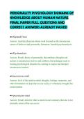 PERSONALITY PSYCHOLOGY DOMAINS OF&NewLine;KNOWLEDGE ABOUT HUMAN NATURE&NewLine;FINAL PAPER FULL QUESTIONS AND&NewLine;CORRECT ANSWERS ALREADY PASSED