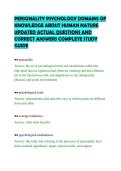 PERSONALITY PSYCHOLOGY DOMAINS OF&NewLine;KNOWLEDGE ABOUT HUMAN NATURE&NewLine;UPDATED ACTUAL QUESTIONS AND&NewLine;CORRECT ANSWERS COMPLETE STUDY&NewLine;GUIDE&NewLine;