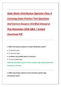 State Water Distribution Operator Class A Licensing Exam Practice Test Questions & Correct Answers &lpar;Verified Answers&rpar; Plus Rationales 2025&vert;2026 Q&A 