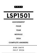 LSP1501 Assignment 4 Answers - Year Module&comma; 2026 &vert; Due Date July 2026