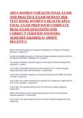 Testbank &vert; APEA Women's Health Final Exam & Practice Test Bank 2026 &vert; 200&plus; Real Exam Questions with Verified Answers & Rationales &vert; Already Graded A&plus;&NewLine;&NewLine;
