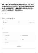 ASL UNIT 4 COMPREHENSION TEST &lpar;ACTUAL EXAM&rpar; WITH CORRECT ACTUAL QUESTIONS AND CORRECTLY WELL DEFINED ANSWERS LATEST ALREADY GRADED A&plus;