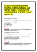 NC ADJUSTER LICENSE EXAM AND PRACTICE EXAM NEWEST 2026&sol; 2027 TEST BANK&vert; EXAM QUESTIONS AND CORRECT VERIFIED ANSWERS&sol; ALREADY GRADED A&plus; 
